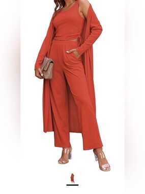 Women’s Three-Piece Wide-Leg Pantsuit in Terracotta
